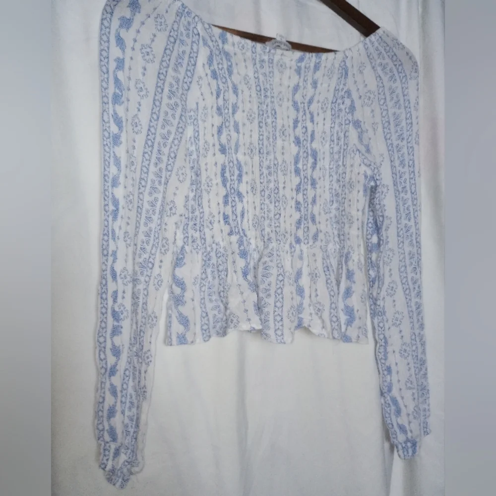 True Craft M Blue & White Boho Shirt Fairy Flowy Festival Babygirl Scandi Hippie